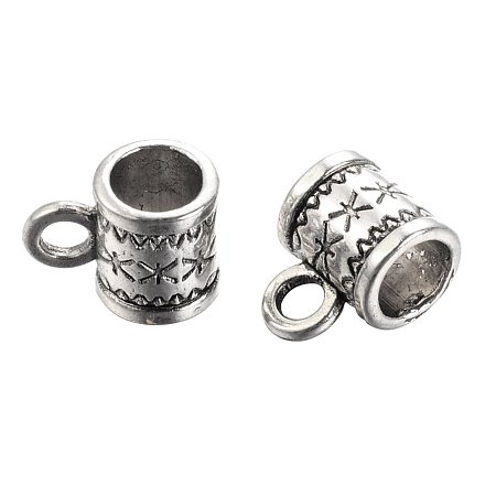NBEADS 800pcs Tibetan Style Hangers, Bail Beads, Lead Free and Cadmium Free, Column, Antique Silver Color, Size: About 11mm Long, 8mm Wide, 6mm Thick, Large Hole: 5mm; Hole: 2mm