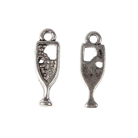 NBEADS 500pcs Tibetan Style Pendants, Waitress Charms, Lead Free and Cadmium Free, Cup, Antique Silver Color, Size: about 20mm long, 7mm wide, 2mm thick, hole:1.5mm