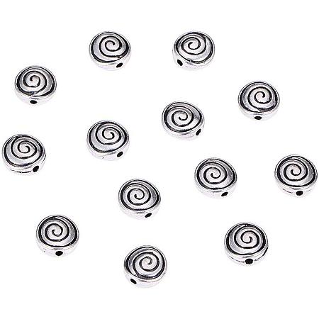 PandaHall Elite 150pcs Flat Round Spacer Beads Tibetan Alloy Antique Silver Carved Vortex Jewelry Bead Charm Spacers for Jewelry Making DIY Bracelets Necklace Lead Free, 8mm