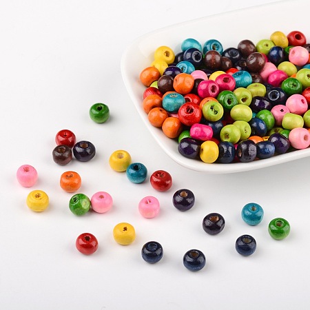 PandaHall Elite 7mm Mixed Color Round Wood Beads for Jewelry Making