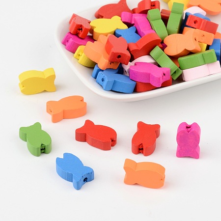 Pandahall Elite 50 Pcs Mixed Color Fish Wood Beads Gifts Ideas for Children's Day