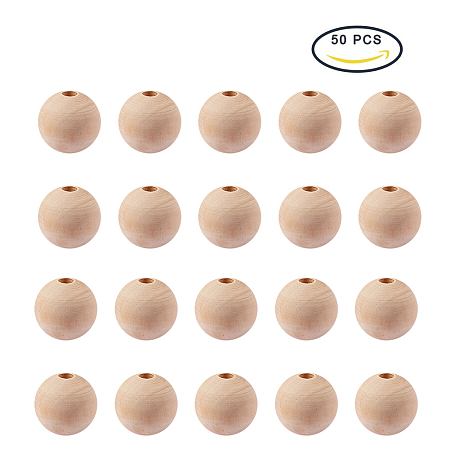 PandaHall Elite 50 Pcs Natural Round Wood Beads Wooden Loose Spacer Beads Diameter 30mm Lead Free For Jewelry Making DIY Handmade Craft