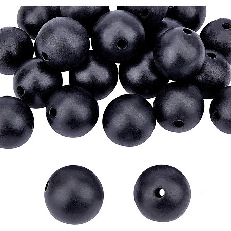 PandaHall Elite 30pcs Black Wooden Beads, 40mm Large Round Beads Loose Beads Smooth Bead Spacers for Jewelry, Macrame, Garland, Home Wall Hanging Decor, Hole 7mm