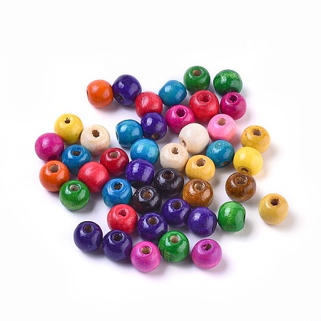 Dyed Natural Wood Beads, Round, Lead Free, Mixed Color, 12x11mm, Hole: 4mm; about 1800pcs/1000g