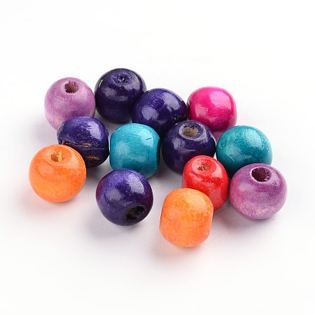 Dyed Natural Wood Beads, Round, Lead Free, Mixed Color, 6x4~5mm, Hole: 2mm; about 13600pcs/1000g