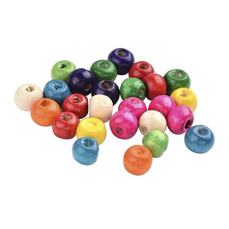 NBEADS 1000g Dyed Wood Beads, Round, Lead Free, Mixed Color, 8x7mm, Hole: 3mm; about 6000pcs/1000g