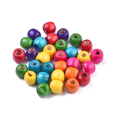 Dyed Natural Wood Beads, Barrel, Lead Free, Mixed Color, 11x12mm, Hole: 3~5mm; about 1800pcs/1000g