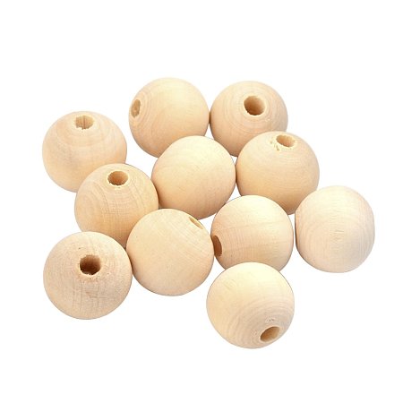 NBEADS 600pcs Round Wood Beads, Lead Free, 18x18mm, Hole: 3.5mm