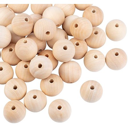Pandahall Elite 100pcs 35mm Natural Round Wooden Beads Wooden Loose Beads Wooden Spacer Beads for Crafts DIY and Jewelry Making