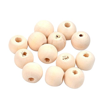 NBEADS 1000g Original Color Wood Beads, Lead Free, Round, 12mm, Hole: 4mm; about 1110pcs/500g