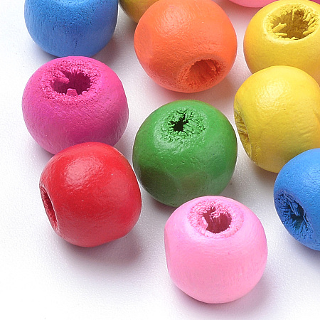 Honeyhandy Natural Wood Beads, Spray Painted, Round, Lead Free, Mixed Color, 7x5.5~6mm, Hole: 2mm, about 5550pcs/500g