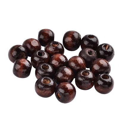 NBEADS 1000g Wood Beads, Lead Free, Round, Dyed, Brown, 7~8x6~7mm, Hole: 3mm; About 4500pcs/500g