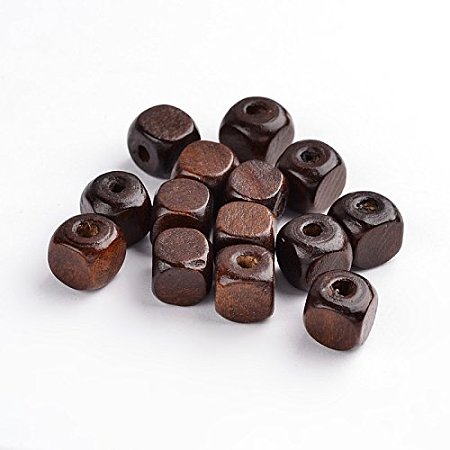 NBEADS 1000g Dyed Wood Beads, Cube, Nice for Children's Day Necklace Making, Lead Free, CoconutBrown, 10mm, Hole: 3.5mm