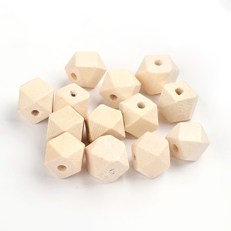 Honeyhandy Unfinished Wood Beads, Natural Wooden Beads, Faceted Polygon, Lead Free, Moccasin, 12x12x12mm, Hole: 2~3mm