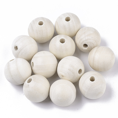 Honeyhandy Natural Unfinished Wood Beads, Waxed Wooden Beads, Smooth Surface, Round, Macrame Beads, Large Hole Beads, Floral White, 25mm, Hole: 6~7mm