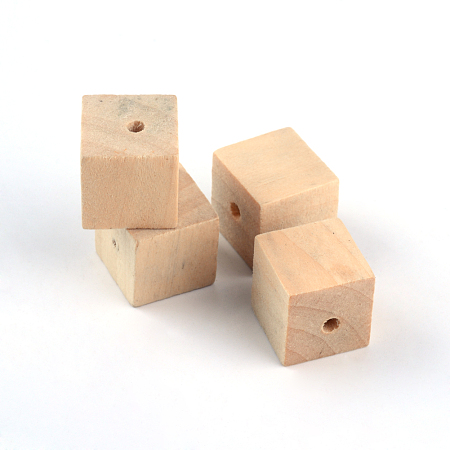 Honeyhandy Unfinished Wood Beads, Natural Wooden Beads, Lead Free, Cube, 15~15.5x15~15.5x15~15.5mm, Hole: 3mm