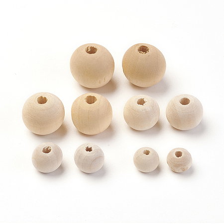 Unfinished Wood Beads, Natural Wooden Loose Beads Spacer Beads, Lead Free, Round, Moccasin, 8mm/10mm/12mm/14mm/16mm, Hole: 2~3mm; 250pcs/bag