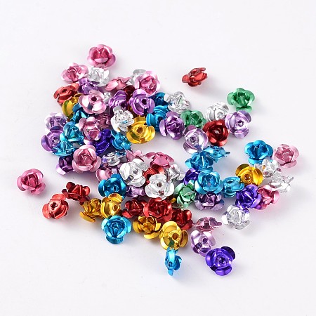 Honeyhandy Aluminum Rose Flower, Tiny Metal Beads, Mixed Color, 8x6mm, Hole: 1mm