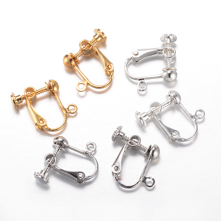 ARRICRAFT Brass Clip-on Earring Findings, Lead Free, Mixed Color, 16x16~17x5mm, Hole: 1.5mm