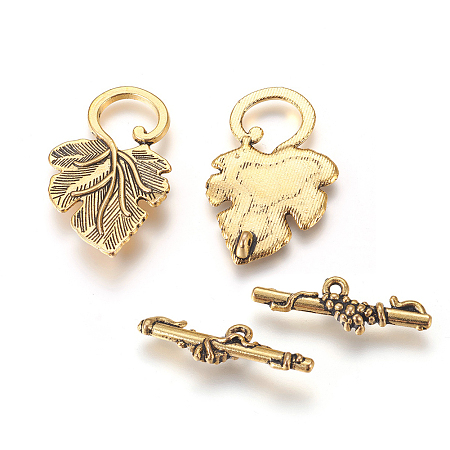 Alloy Toggle Clasps, Lead Free, Leaf, Antique Golden, Toggle: 36x22x4.5mm, Hole: 1.5mm, Bar: 24x7x4.5mm