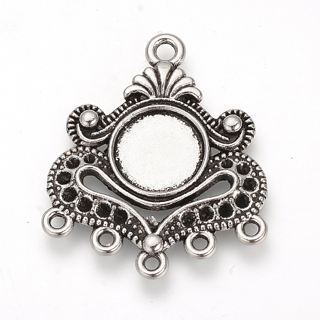 Honeyhandy Tibetan Style Alloy Cabochon and Rhinestone Connector Settings, Chandelier Components Links, Cadmium Free & Lead Free, Antique Silver, Tray: 10mm, Fit for 1.5mm rhinestone, 31x26x2mm, Hole: 2mm
