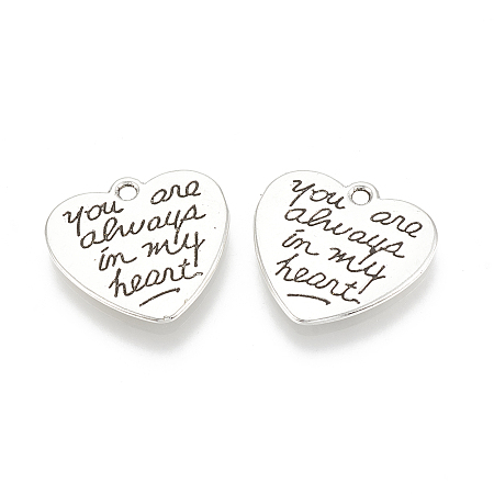 Honeyhandy Tibetan Style Alloy Pendants, Heart with Word, Cadmium Free & Lead Free, Antique Silver, 20x21x2mm, Hole: 1.8mm
