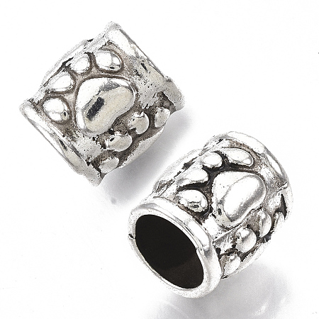 Honeyhandy Tibetan Style Alloy European Beads, Large Hole Beads, Cadmium Free & Lead Free, Column with Paw, Antique Silver, 9x9.5mm, Hole: 6mm