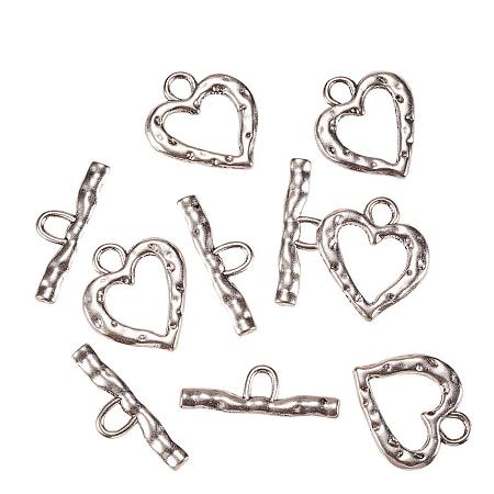 ARRICRAFT 5 Sets Antique Silver Heart Tibetan Style Toggle and Tbars, jewelry Making Toggle Clasps