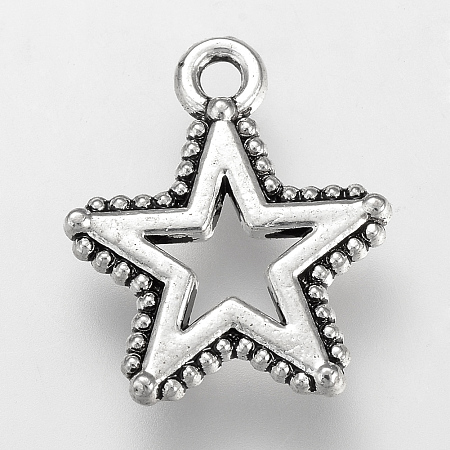Honeyhandy Tibetan Style Alloy Charms, Cadmium Free & Lead Free, Star, Antique Silver, 14x12x1.5mm, Hole: 1.5mm