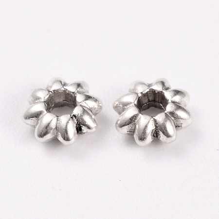 Honeyhandy Tibetan Style Alloy Flower Spacer Beads, Cadmium Free & Lead Free, Antique Silver, 5.5x2mm, Hole: 1.8mm
