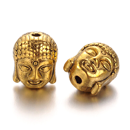 Honeyhandy Tibetan Style Alloy Beads, Lead Free, Buddha Head, Antique Golden, 11x9x8mm, Hole:1.5mm