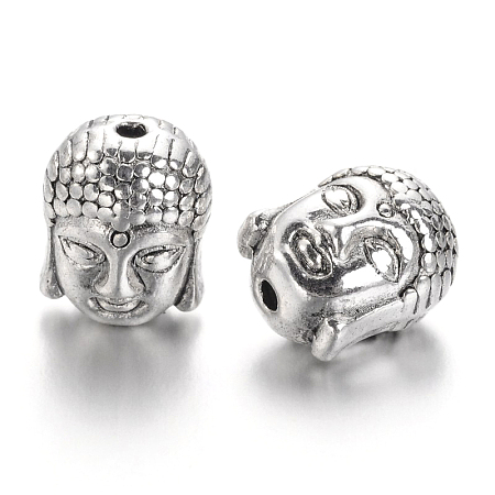 Honeyhandy Antique Silver Tibetan Style Buddha Head Alloy Beads, Lead Free, 11x9x8mm, Hole:1.5mm