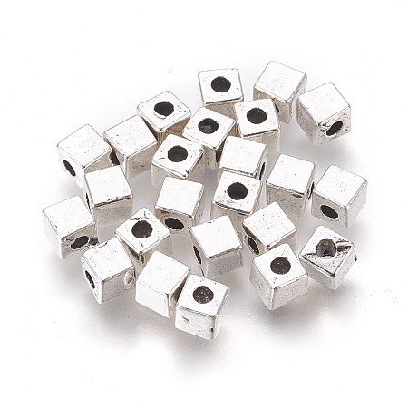 Honeyhandy Tibetan Style Alloy Spacer Beads, Lead Free & Cadmium Free, Antique Silver Color, Cube, 4x4x4mm, Hole: 2mm