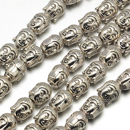 Honeyhandy Tibetan Style Buddha Head Alloy Bead Strands, Lead Free, Antique Silver, 11x9x8mm, Hole: 2mm, about 19pcs/strand, 8 inch