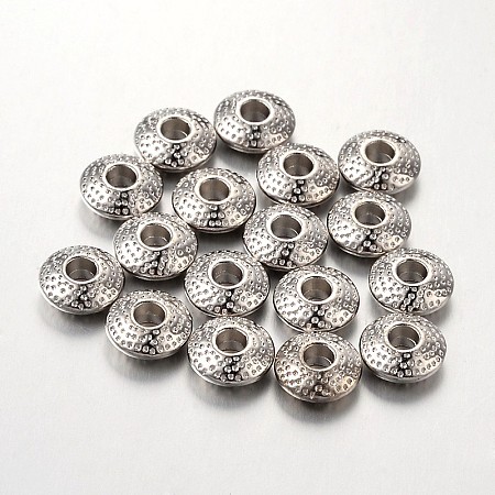 Honeyhandy Tibetan Style Alloy Spacer Beads, Lead Free & Cadmium Free, Flat Round, Platinum, 8x3mm, Hole: 2.5mm
