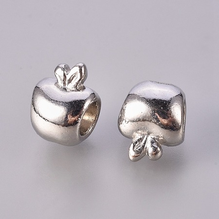 Honeyhandy Large Hole Tibetan Style Metal European Beads, Lead Free & Cadmium Free, Apple, Platinum Color, Size: about 11mm long, 8mm wide, 8mm thick, hole: 4mm