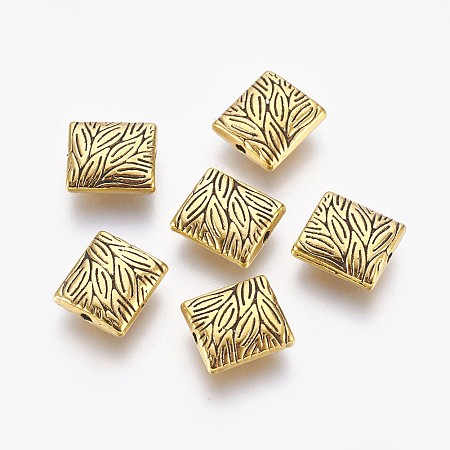 Honeyhandy Tibetan Style Alloy Beads, Cadmium Free & Lead Free, Rectangle, Antique Golden, Size: about: 10mm long, 9mm wide, 4mm thick, hole: 1mm