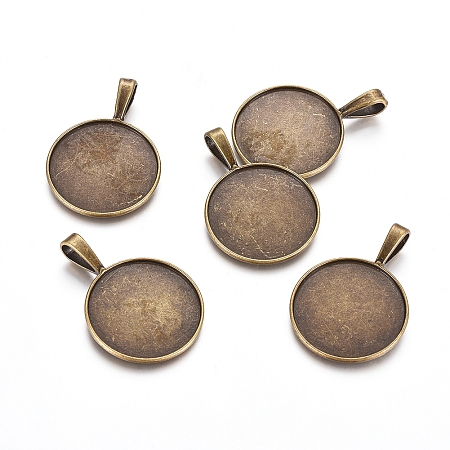 Honeyhandy Tibetan Style Pendant Cabochon Settings, Plain Edge Bezel Cups, DIY Findings for Jewelry Making, Flat Round, Lead Free, Antique Bronze, Tray: 25mm, 38x27x2mm, Hole: 5x9mm