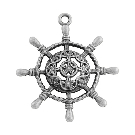 Honeyhandy Tibetan Style Alloy Pendants, Ship's Wheel, Cadmium Free & Lead Free, Antique Silver, 38x34x5mm, Hole: 2.5mm