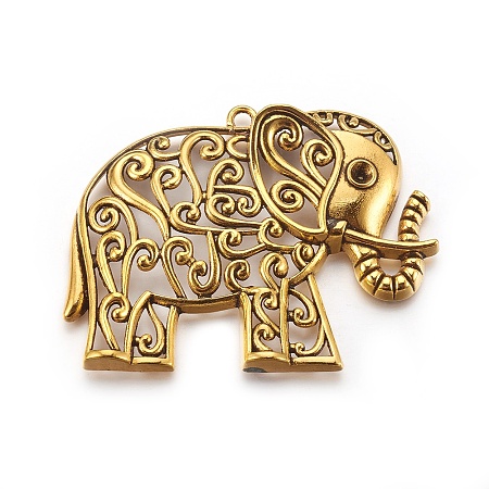 Honeyhandy Tibetan Style Alloy Big Pendants, Lead Free & Cadmium Free, Elephant, Antique Golden, 64.5x49x9mm, Hole: 3mm