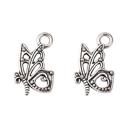 Honeyhandy Tibetan Style Alloy Pendants, Cadmium Free & Lead Free, Butterfly, Antique Silver Color, Size: about 17mm long, 10mm wide, 2mm thick, hole: 2.5mm
