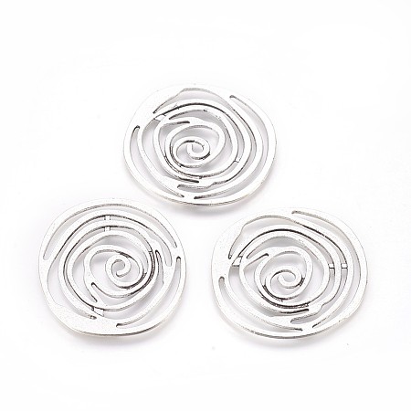 Honeyhandy Tibetan Style Alloy Pendants, Lead Free & Cadmium Free, Flat Round, Antique Silver, 40x38x2mm, Hole: 3mm