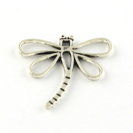 Honeyhandy Dragonfly Tibetan Style Alloy Pendants, Cadmium Free & Lead Free, Antique Silver, 28.5x30x2mm, Hole: 2mm