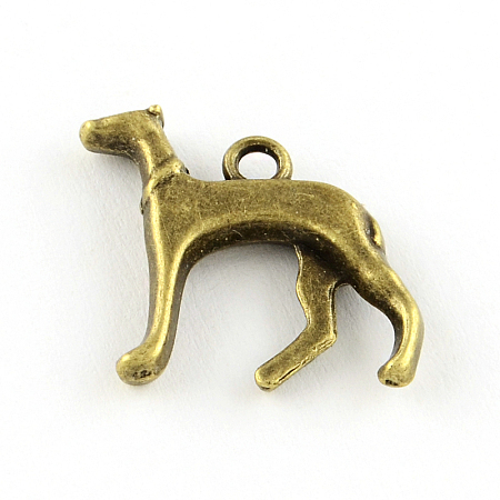Honeyhandy Tibetan Style Alloy Puppy Pendants, Dog Silhouette, Cadmium Free & Lead Free, Antique Bronze, 18x18x3.5mm, Hole: 2mm