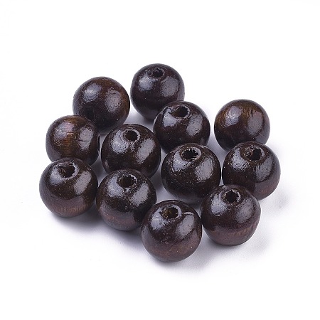 Honeyhandy Dyed Natural Wood Beads, Round, Lead Free, Coconut Brown, 20x18mm, Hole: 4.5mm