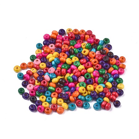 Honeyhandy Dyed Natural Wood Beads, Round, Lead Free, Mixed Color, 5x3mm, Hole: 1.5mm, about 800pcs/20g