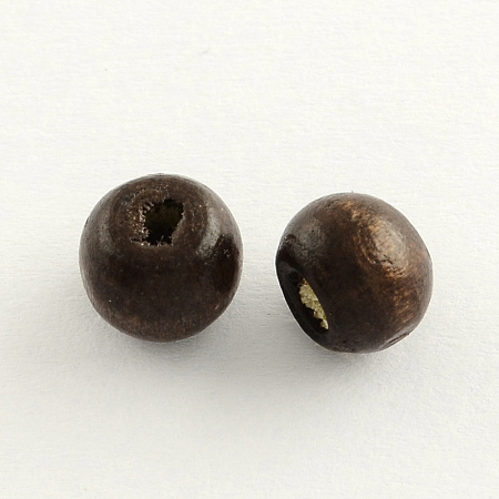 Honeyhandy Dyed Natural Wood Beads, Round, Lead Free, Coconut Brown, 8x7mm, Hole: 3mm