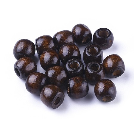 Honeyhandy Dyed Natural Wood Beads, Barrel, Lead Free, Brown, 11x12mm, Hole: 5~6mm