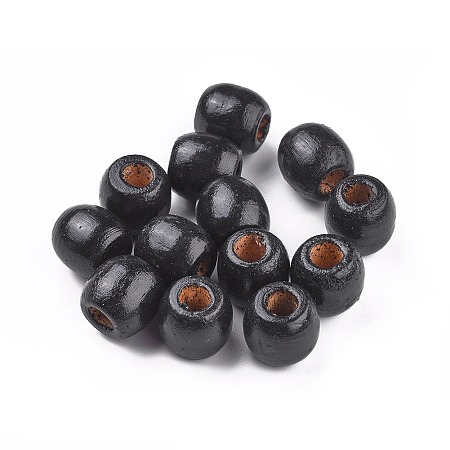 Honeyhandy Dyed Natural Wood Beads, Barrel, Lead Free, Black, 16x16~17mm, Hole: 8mm