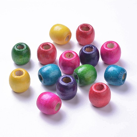 ARRICRAFT Dyed Natural Wood Beads, Barrel, Lead Free, Mixed Color, 16x16~17mm, Hole: 8mm